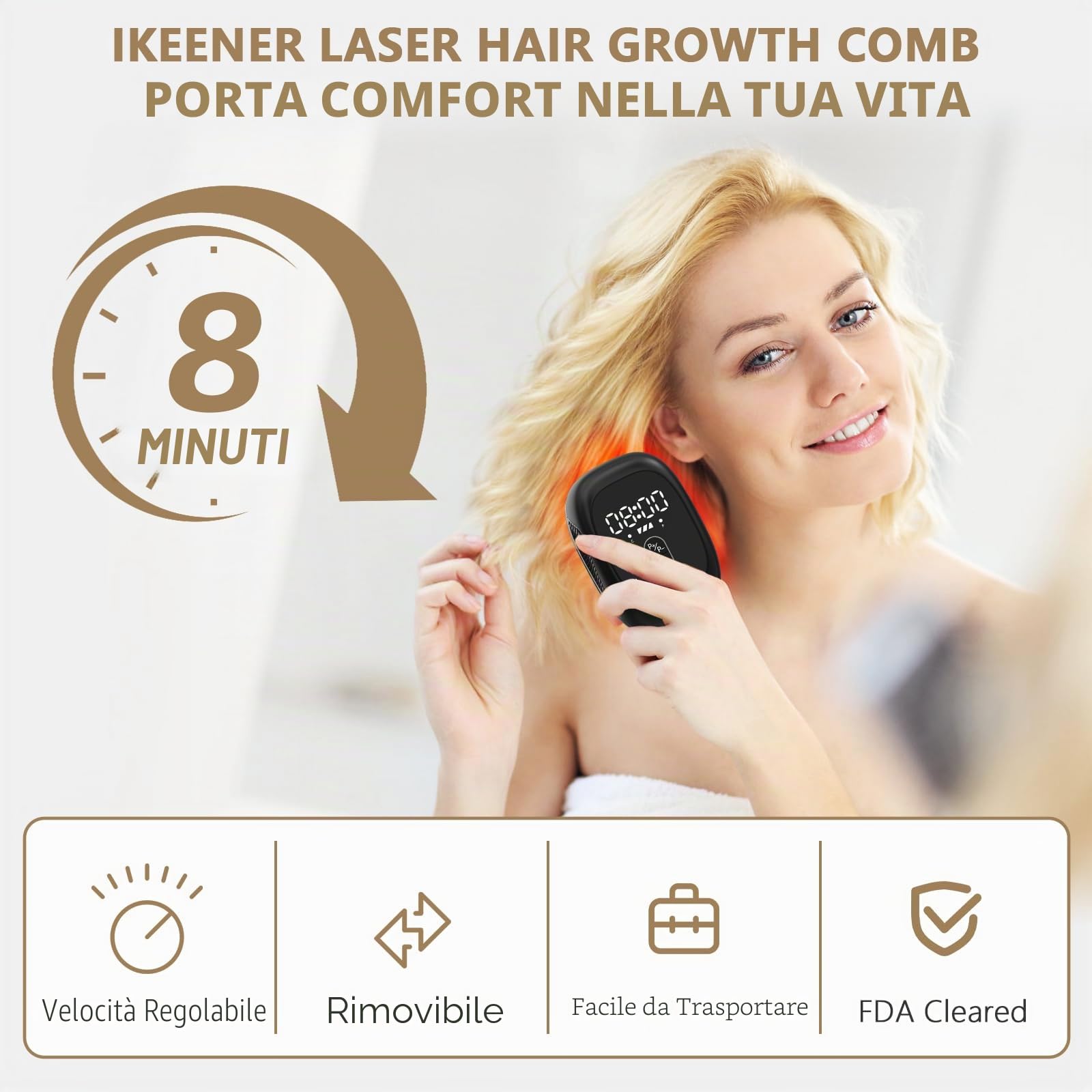 iKeener Pettine Laser per La Crescita Capelli,FDA Autorizzato Eliminato Pettine Trattamento Della Cescita dei Capelli per Uomini & Donne,Terapia Luce Rossa Stimola l'attivazione Del Follicolo Pilifero
