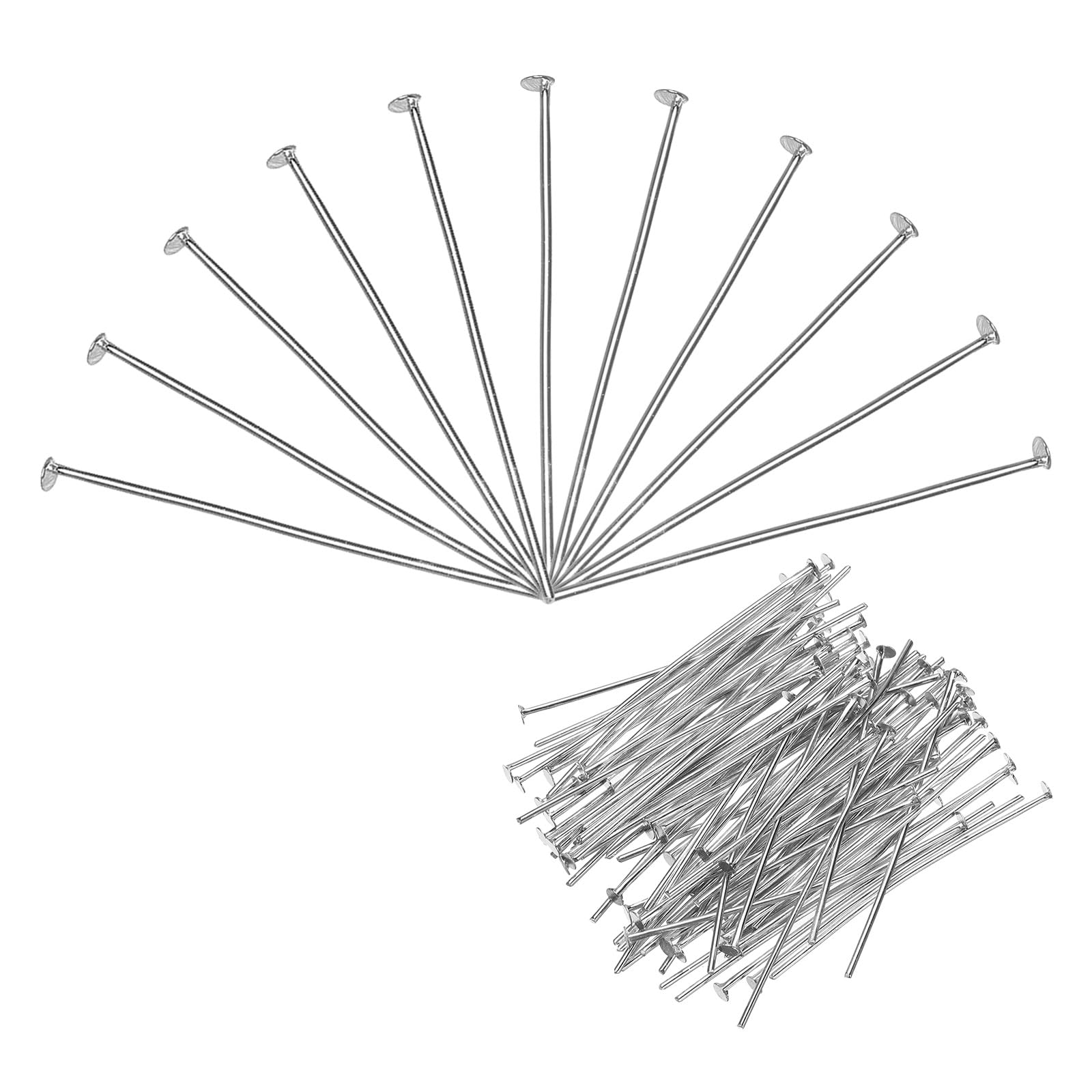 MECCANIXITY 1500Pcs White Iron Flat Head Pins 40mm 21 Gauge/0.7mm Eye Pins for Jewelry Making Findings DIY Craft Necklaces Bracelets Earrings Head Pins