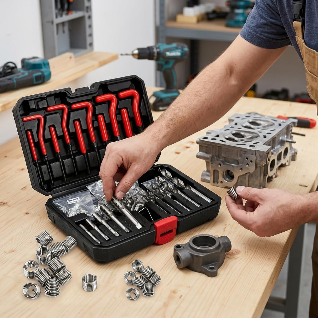 Helicoil Gewindereparatur Set 131-teilig HSS – Komplettset für M5, M6, M8, M10, M12 mit Spiralbohrern, T-Griffen & Metallbox | Für Auto, Motorblock, Getriebe & Maschinenreparatur
