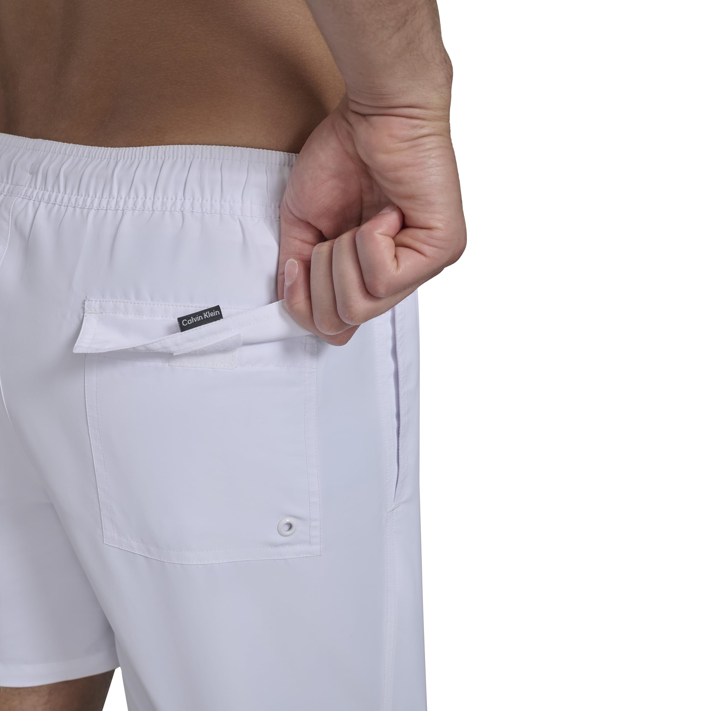 Calvin Klein Volley Quick Dry Lightweight Swim Trunk Costume a Pantaloncino, Bianco/Giardino opulento, M Uomo
