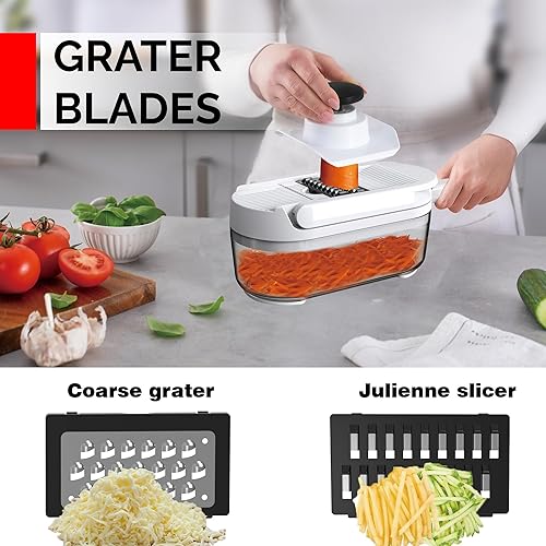 Miniatura 4 de BASSWOOD 10 en 1 artículos esenciales para el hogar y cocina, picador de verduras de 8 cuchillas, rallador de queso, rebanador de cebolla y papas,