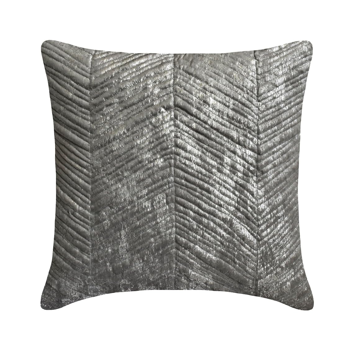 The HomeCentric Decorative Cushion Covers Silver & Grey 60x60 cm (24"x24") Jacquard Chevron, Foil, Quilted Pillow Covers For Sofa, Geometric Modern Style - Shimmering Vortex — image 1