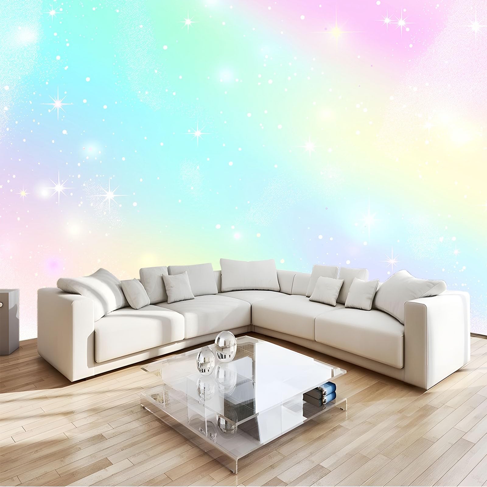 Tapete 3D Fototapete Regenbogen-Gradientenhintergrund Mädchen 250x175 cm Vliestapete Wandtapete Wandbilder 3D Druck Foto Tapeten für Wohnzimmer Schlafzimmer Vlies Tapete Motivtapeten
