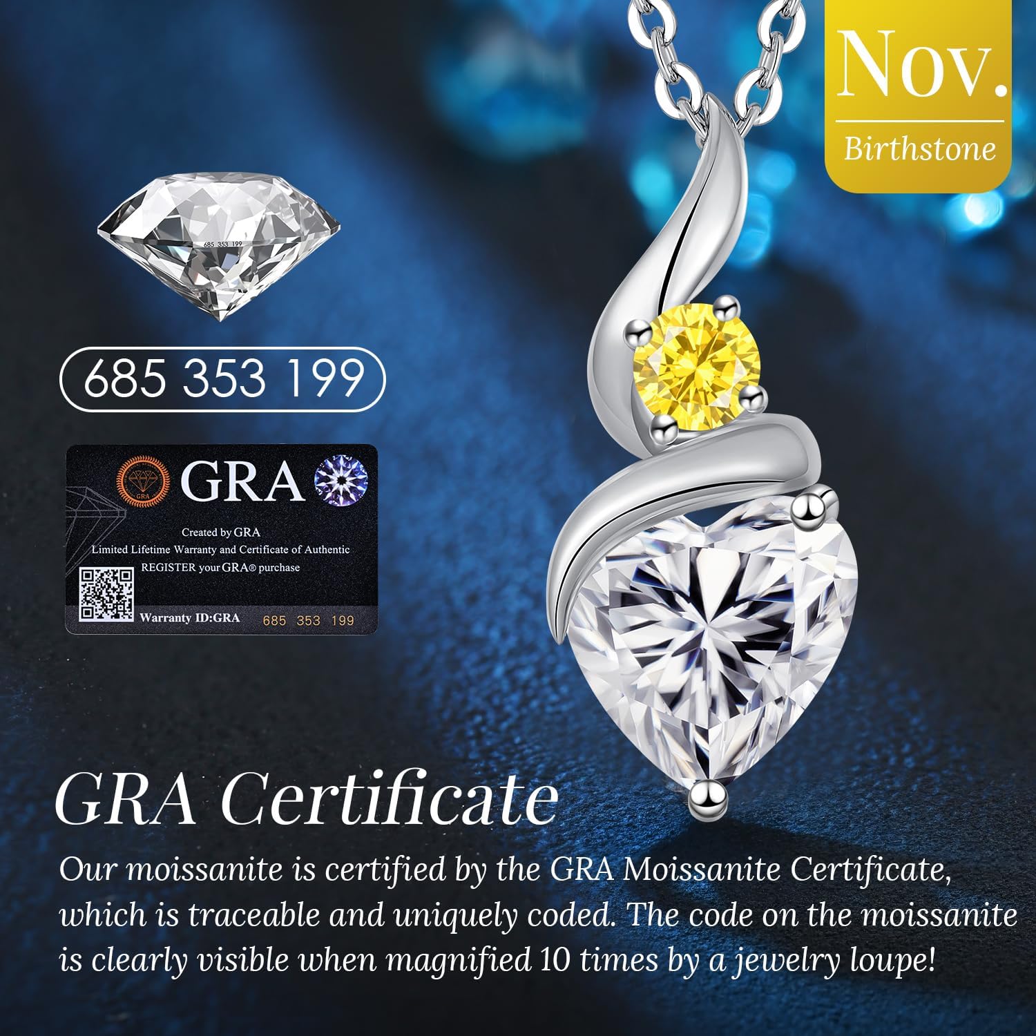 ANDSO Valentine's Day Gift Moissanite Heart Pendant Necklaces for Women, 925 Sterling Silver Necklace with Birthstone, Ideal Anniversary Present or Birthday Jewelry Gifts for Mom Wife Her Girlfriend - Image 3