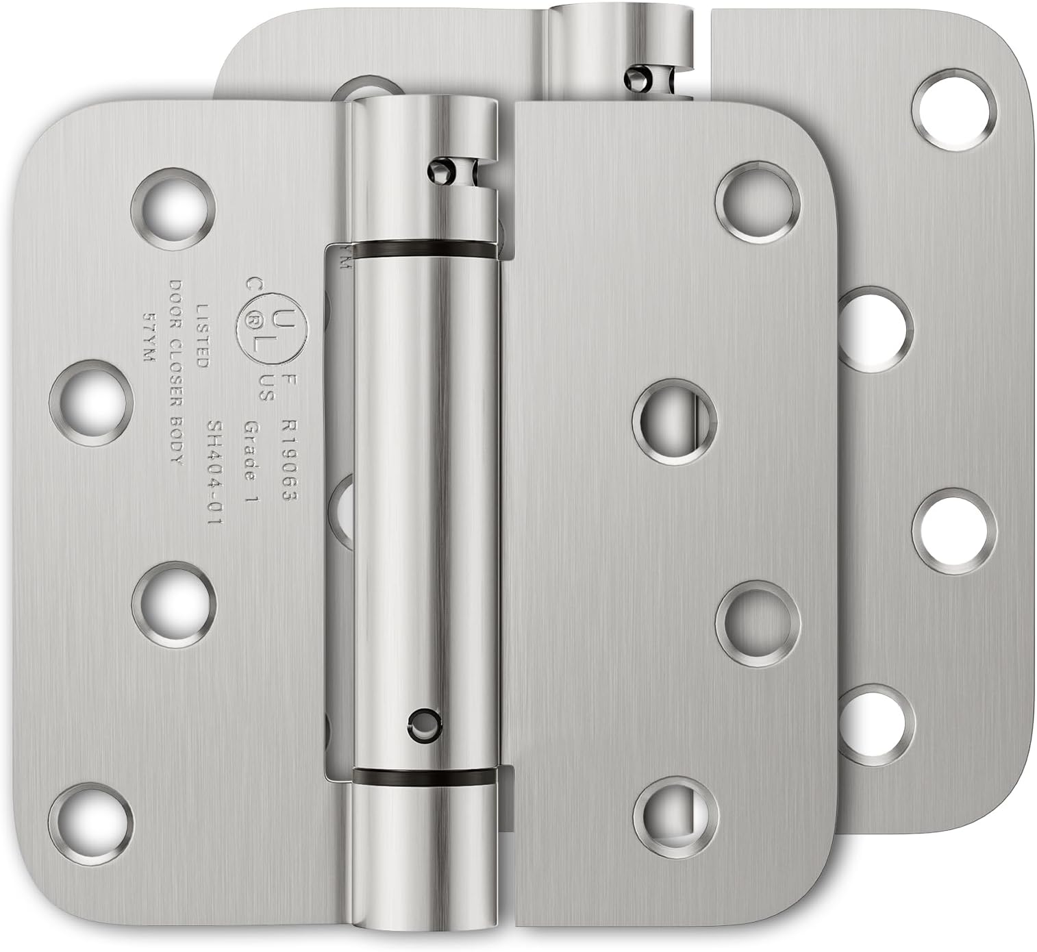 2 Pack Self Closing Door Hinges, 4 Inch Spring Loaded Hinges for Doors, Adjustable Tension for Garage, Front Door, Back Door, for Left and Right Hand Door, 5/8'' Radius Corners, UL Listed