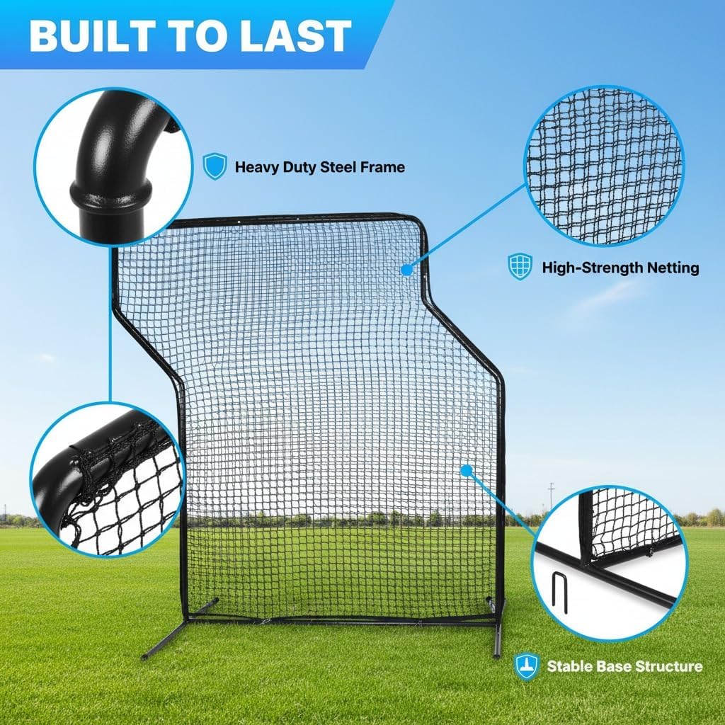 Baseball Z Screen - 7x5ft Heavy Duty Portable Pitching Screen for Batting Cage Field & Backyard Practice - Ideal for Coaches Teams & Players