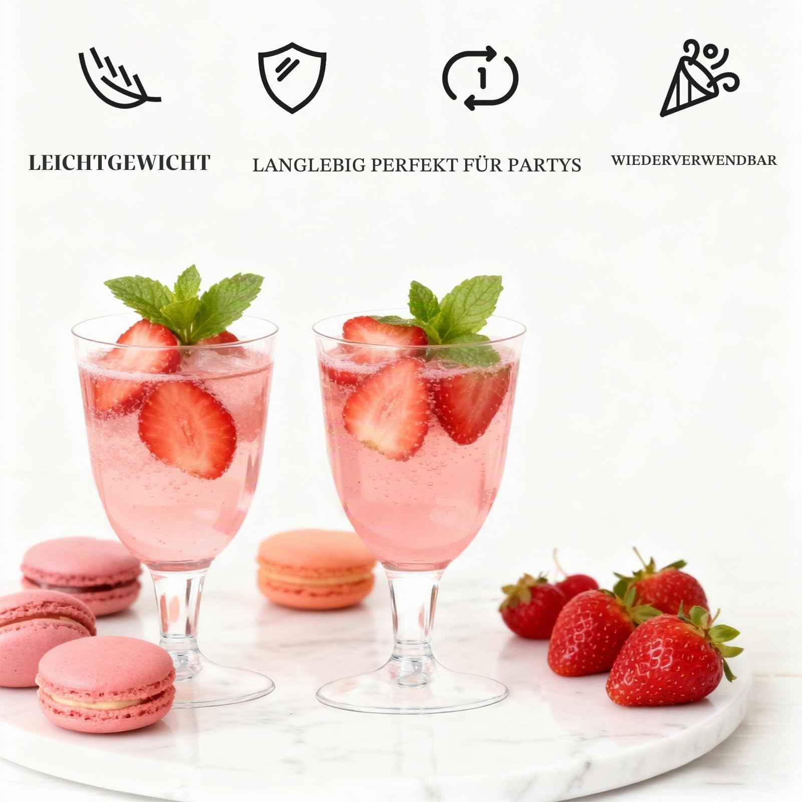 Weingläser Kunststoff 50er Set, bruchfest, BPA-frei, Mehrweg Cocktailgläser, Spülmaschinenfest, Moderne Weingläser für maximale Aromaentfaltung von Weißweinm, Camping Party Kunststoffgläser