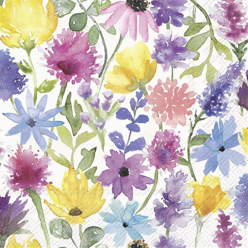 Boston International IHR 3-Ply Paper Napkins, 20-Count Cocktail Size, Summer Floral Cream