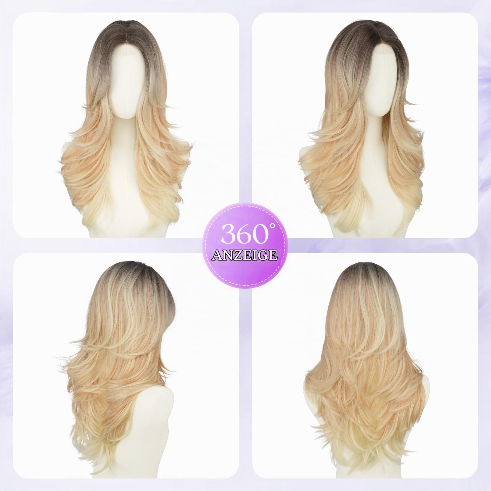 Sofeiyan Perücke Damen,55 cm Layered Perücke mit Vorhang Pony