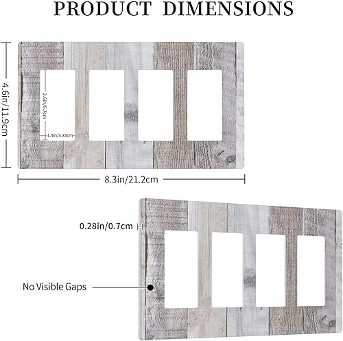 Miniatura 51 de Placa de pared dúplex de receptáculo de dispositivo de 1 gang de madera envejecida blanca gris con veta de tablón, cubierta de enchufe eléctrico de