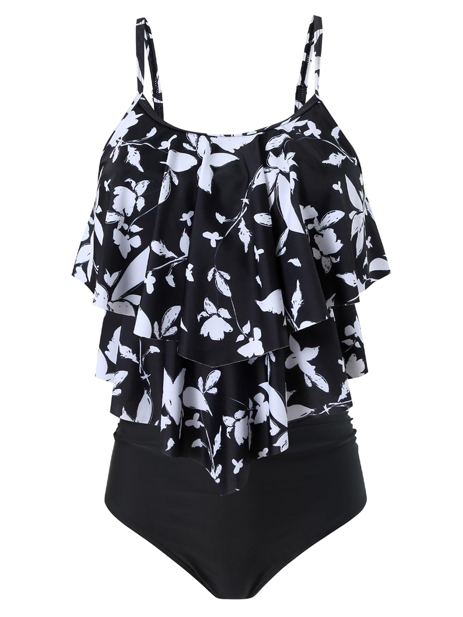 Femmes Deux Pièces Taille Haute Maillots De Bain Tankini Ensembles À Volants Ruché Costume De Natation