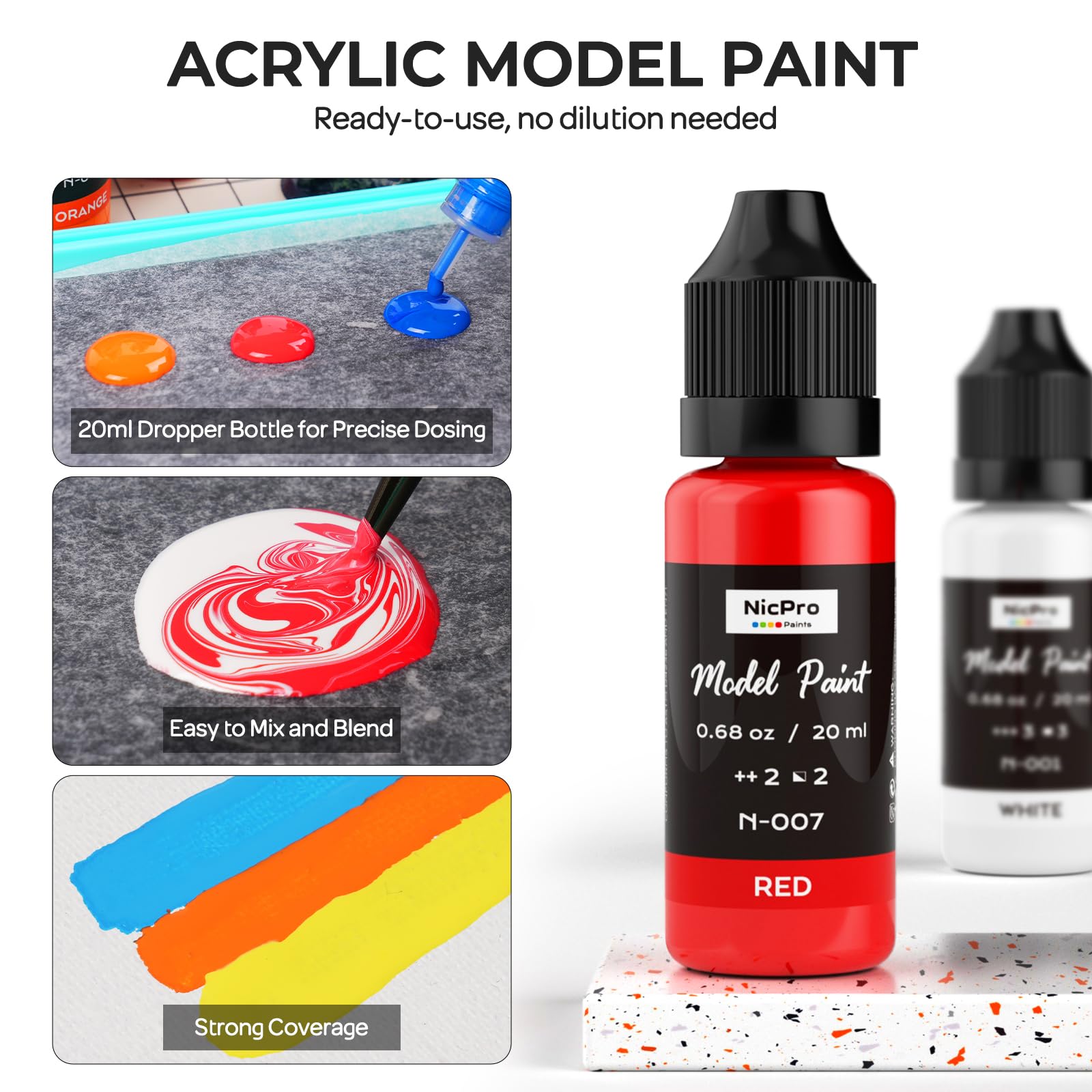 Nicpro Set Di Colori Acrilici Per Modellismo 36 Colori X 20 ml