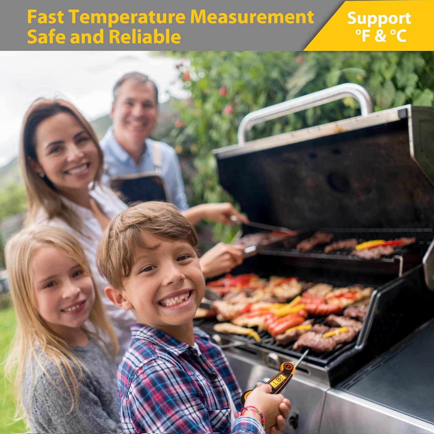 review Guoduney Meat Thermometer, Instant Read Temperature, Auto Turn On Off, Backlight, Bulit-in Magnet, Foldable Probe for Kitchen Cooking BBQ Smoker Grilling Fry
