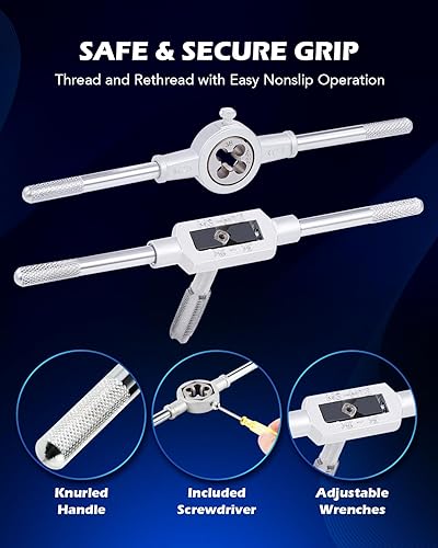 Vista 19 de Orion Motor Tech Juego de roscas y troqueles M3, M4, M5, M6, M7, M8, M10, M12 y Juego de troqueles Kits de reparación de roscas para roscar