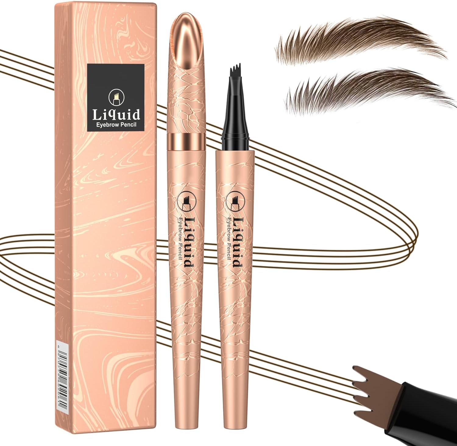 Microblading Eyebrow Pen-2026 New Eyebrow Pencil with 4 Fork Tip for Natural-Looking Hair-Like Defined Brows, Long-Lasting for 24 HR Wear, Waterproof Eyebrow Pen Dark Brown