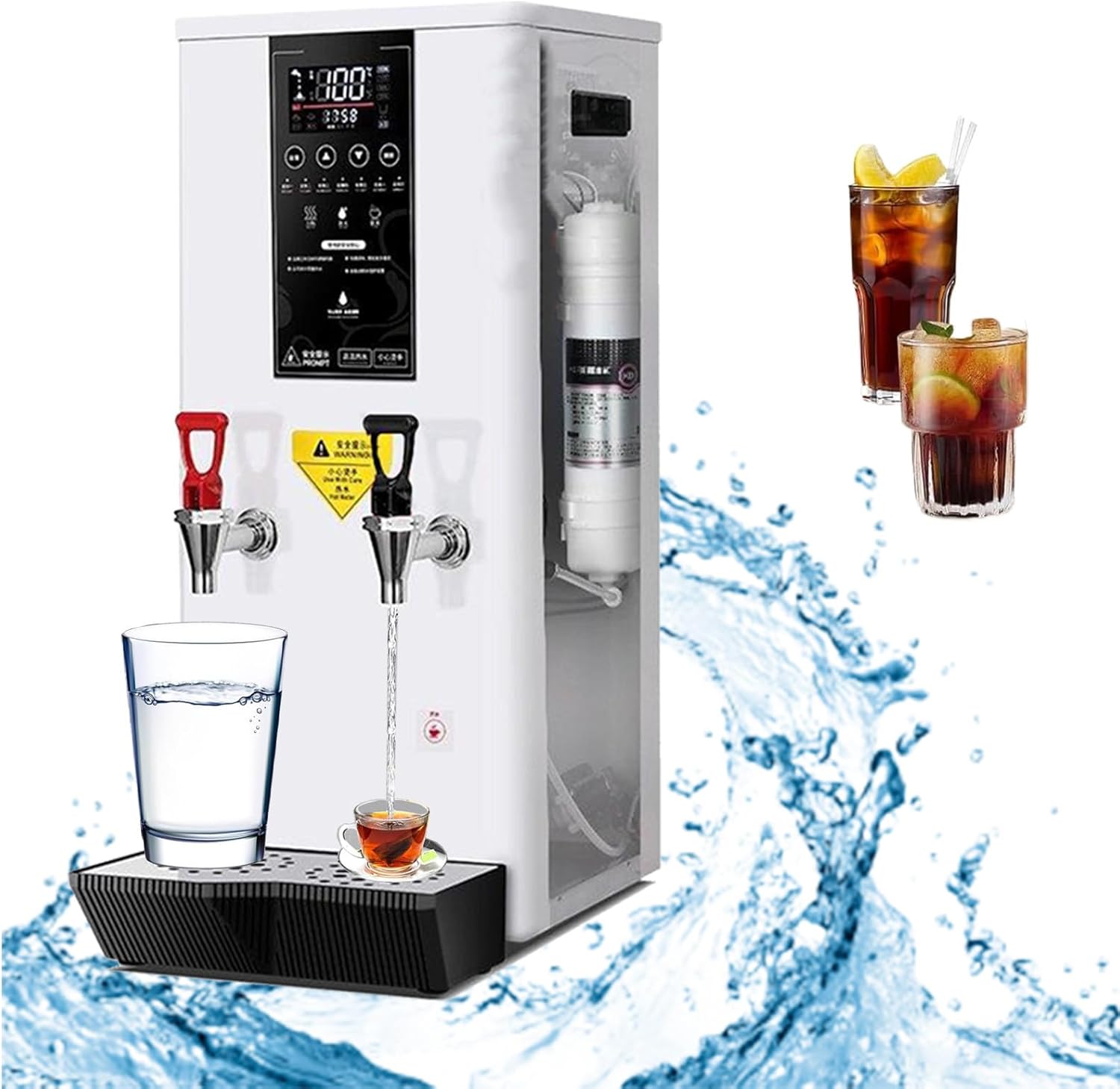 3000W Hot Water Dispenser, Water Boiler for Coffee Tea Restaurant Office, LCD Touch Screen, Electric Commercial Water Boiler and Warmer,White-Cold hot