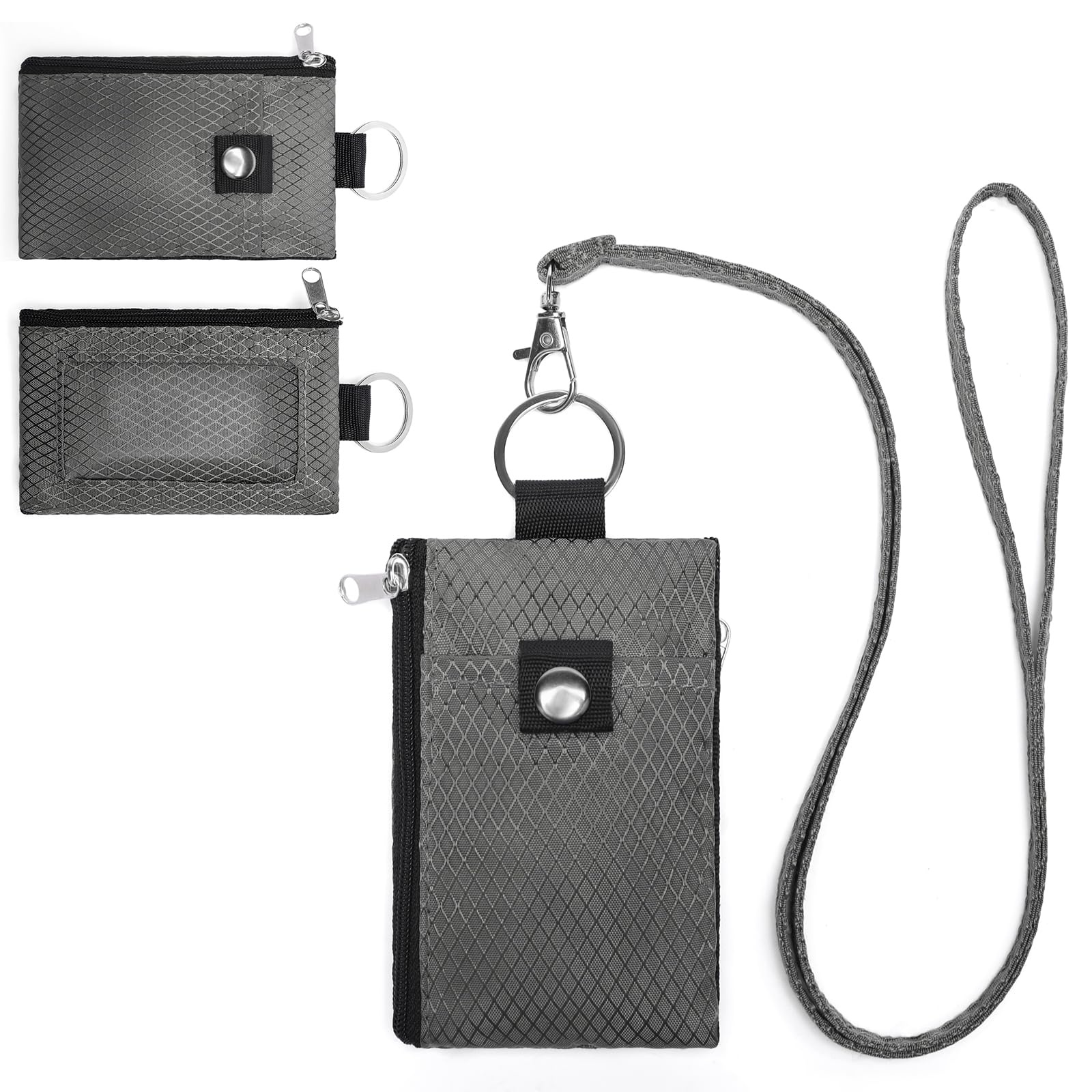 SENDEFN Minimalist Lanyard Keychain Wallet for Women, RFID Blocking WaterResistant Zip Credit Card Holder with ID Window