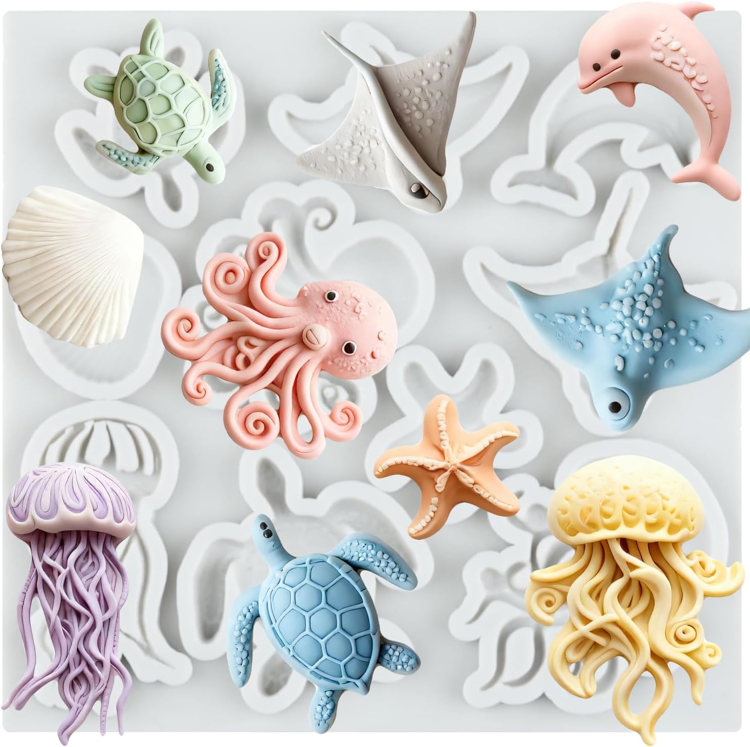 Ocean Theme Silicone Mold Octopus Jellyfish Seashell Fondant Molds