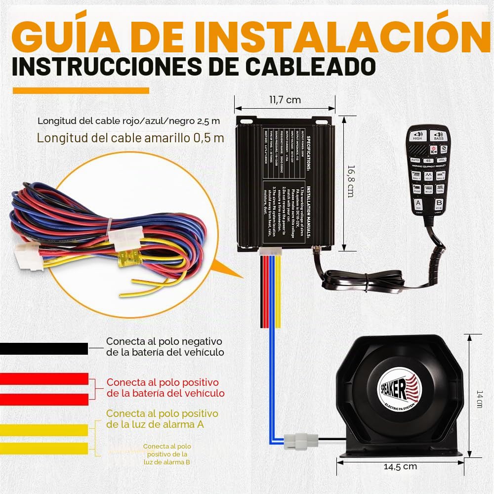 Sirena de policía de emergencia de 200 W, sistema PA multitonos, sirenas delgadas con controlador de mano y micrófono, kit de bocina de alarma electrónica para remolque, camión, coche, camioneta