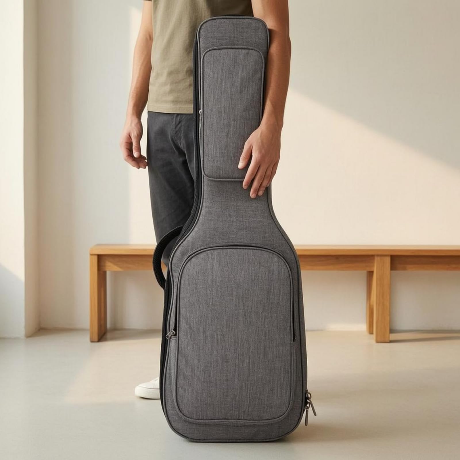 Qianly Bolsa Acolchada Guitarra Eléctrica Asas Transporte Funda Guitarra Eléctrica Ligera Accesorio Musical, Confortable con Forro De Franela Gris Niebla