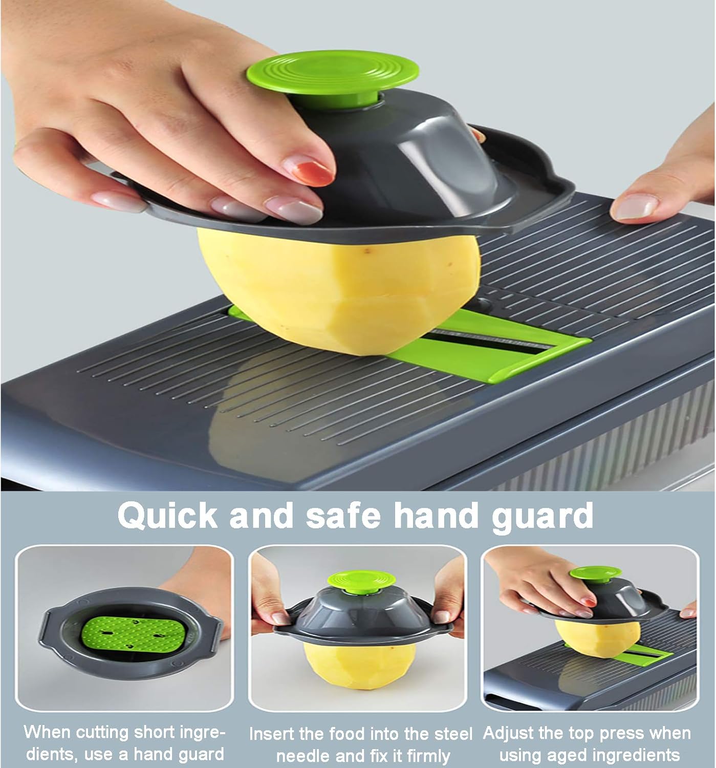 Kitchen Vegetable Chopper Manual Onion Mincer Chopper Cutter with Container and Drain Basket Mandolin Slicer Dicer Food Salad Chopper Spiralizer for Tomato Potato Fruit Garlic-Black 31 x 12 x 11 cm