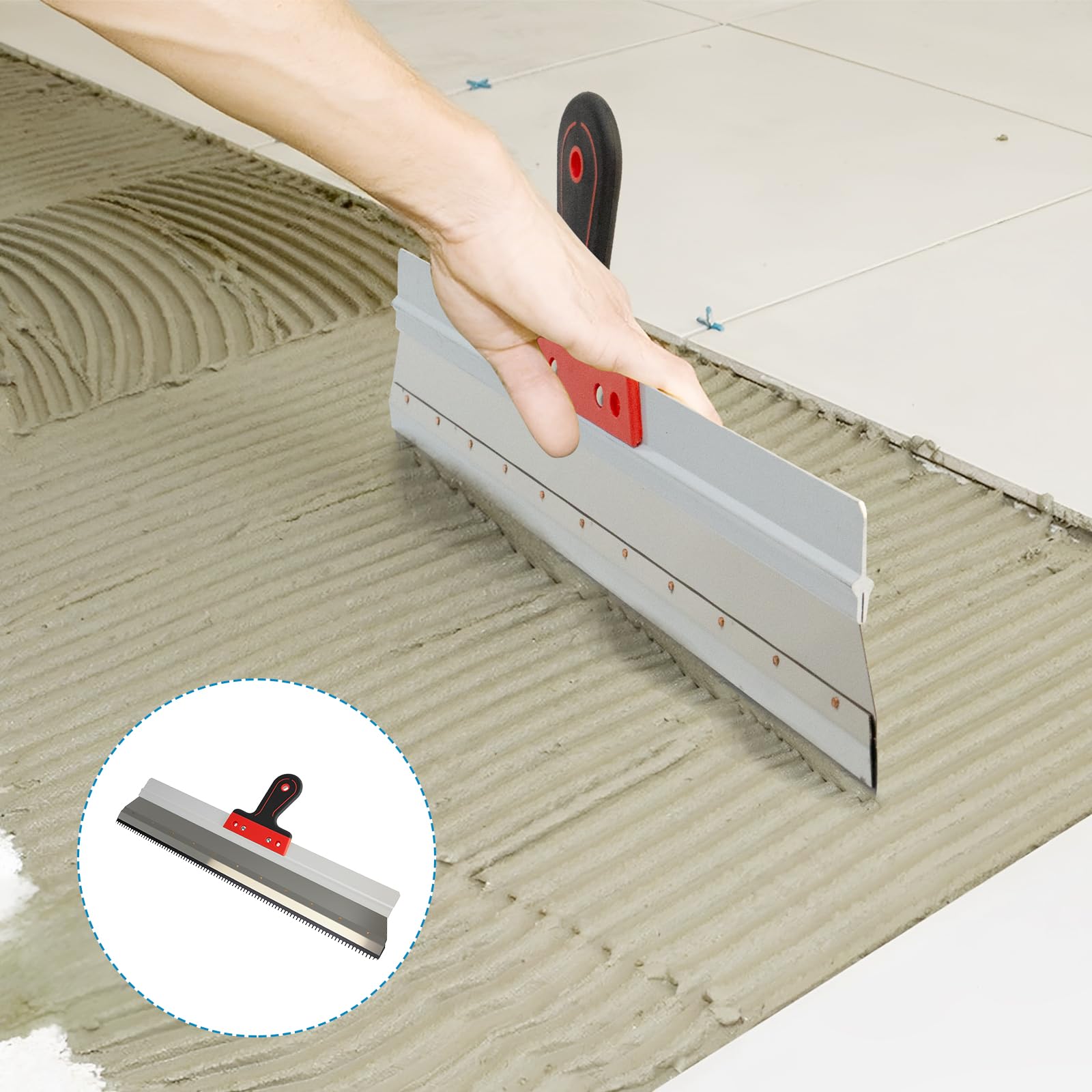 Spatola Dentata 56 cm in Acciaio Inox, Frattazzo per Stucco | Ideale per applicare intonaco, rasante e cemento autolivellante, con impugnatura ergonomica per un controllo preciso