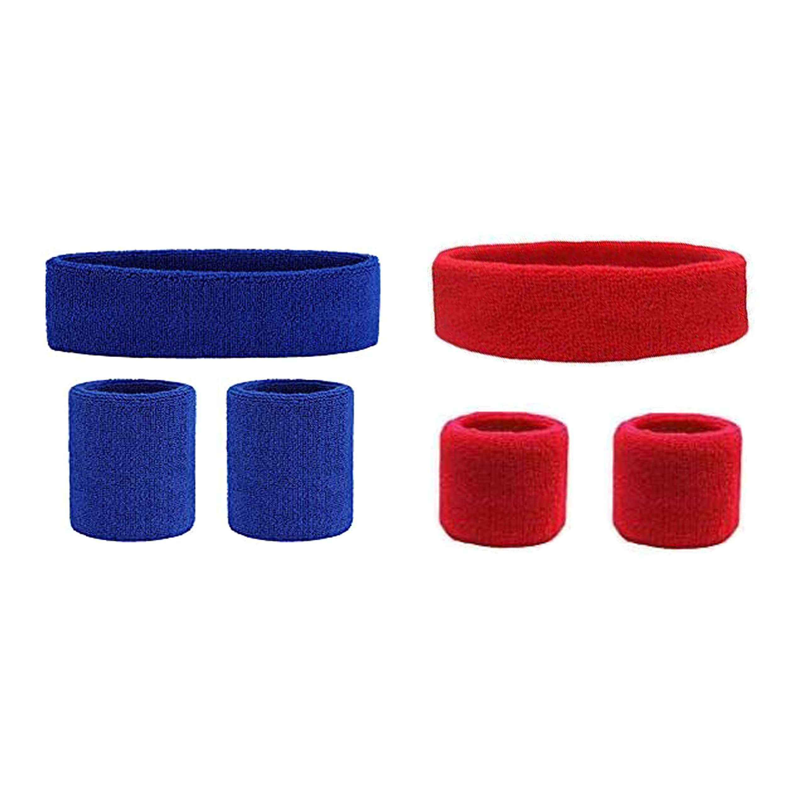 SUPRO Men & Women Head & Wrist Band, Sports Headbands for Men, Workout Accessories, Sweat Band, Sweat Wicking Head & Wrist Band Sweatbands for Running Gym, Unisex Hair Band Blue and Red Color 2 Pair (B09MTDD2V3) Amazon Price History, Amazon Price Tracker