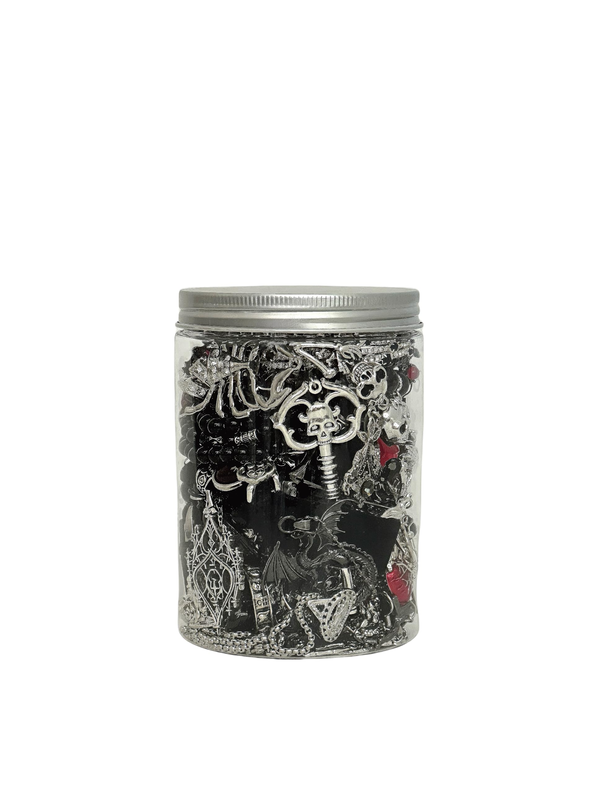 45-50 pcs Mystery Jewelry Jar, Surprise Jewelry Set for Woman Includes Necklaces, Earrings, Rings, Bracelets and Hair Clips, Unique Anniversary Birthday Friendship, Goth Gift for Her