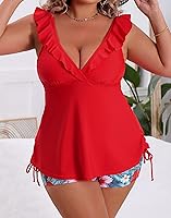 Vista 6 de B2prity Women's Plus Size Tankini Swimsuits Deep V Neck Ruffled Bathing Suits Two Piece Tummy Control Swimwear with Shorts