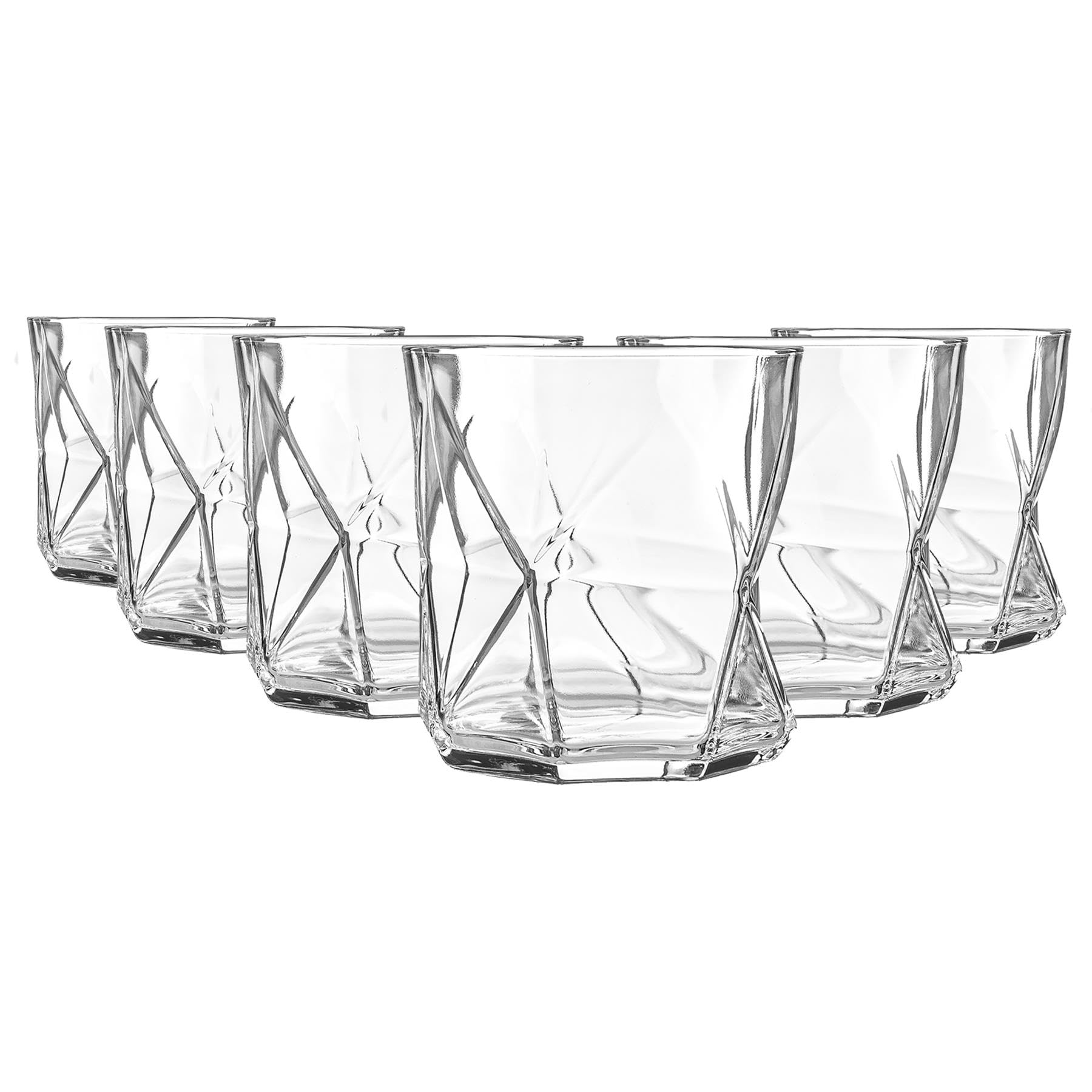Bormioli Rocco Transparent Cassiopea Geometric Whisky Tumbler Glasses Set - 320Ml - Pack Of 12