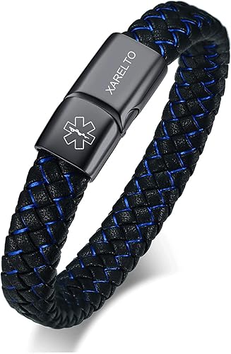 Miniatura 8 de VNOX - Pulsera de cuero trenzado azul con símbolo médico Caduceo y broche magnético, de 6.9, 7.5 y 8.5 pulgadas