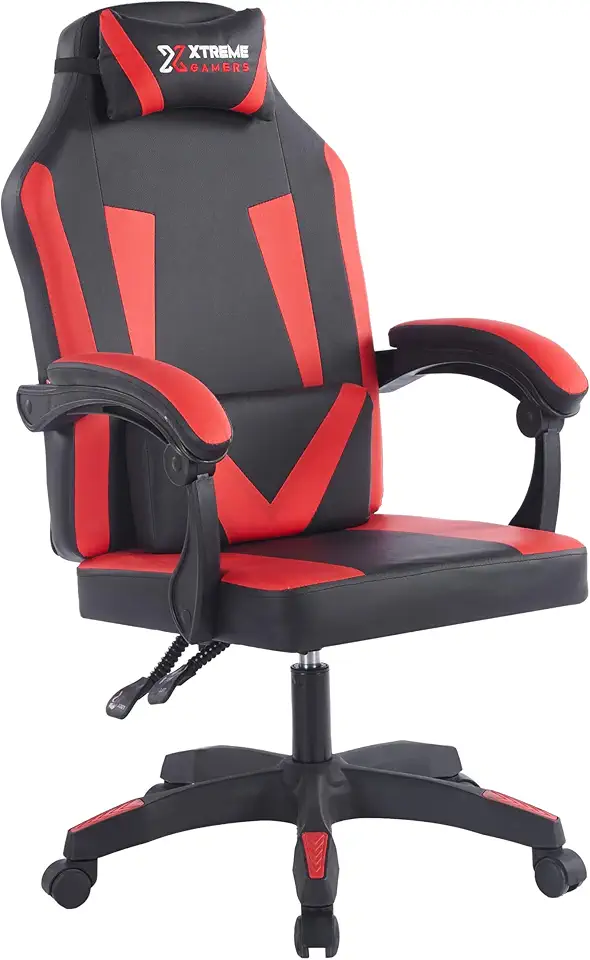 Cadeira Gamers XTreme Supra Ergonômica, Confortável e Design Moderno Estilo para Jogadores Exigentes, Apoio para Cabeça, Braços e Pés, na Cor Preta e Vermelha.