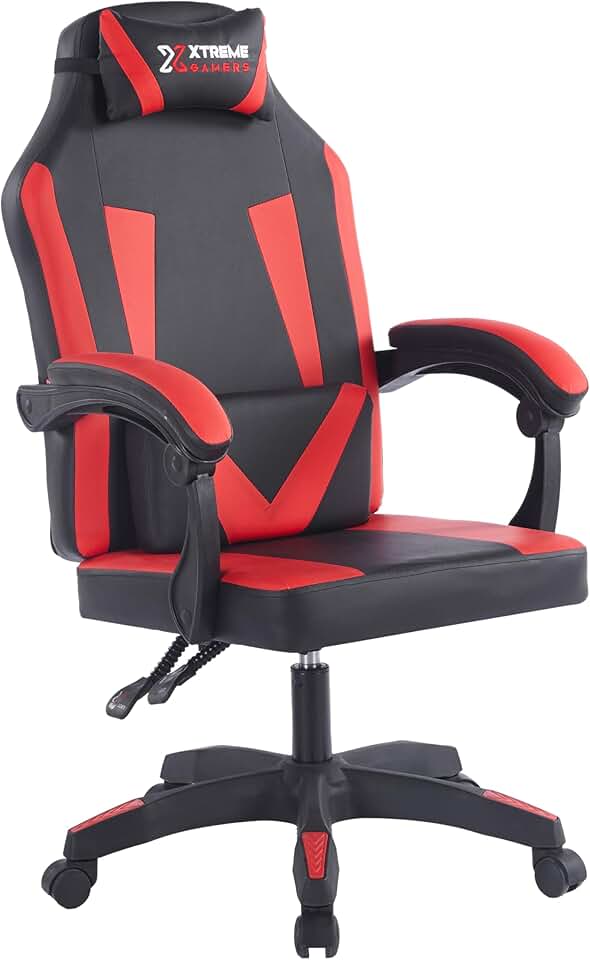 Cadeira Gamers XTreme Supra Ergonômica, Confortável e Design Moderno Estilo para Jogadores Exigentes, Apoio para Cabeça, Braços e Pés, na Cor Preta e Vermelha.
