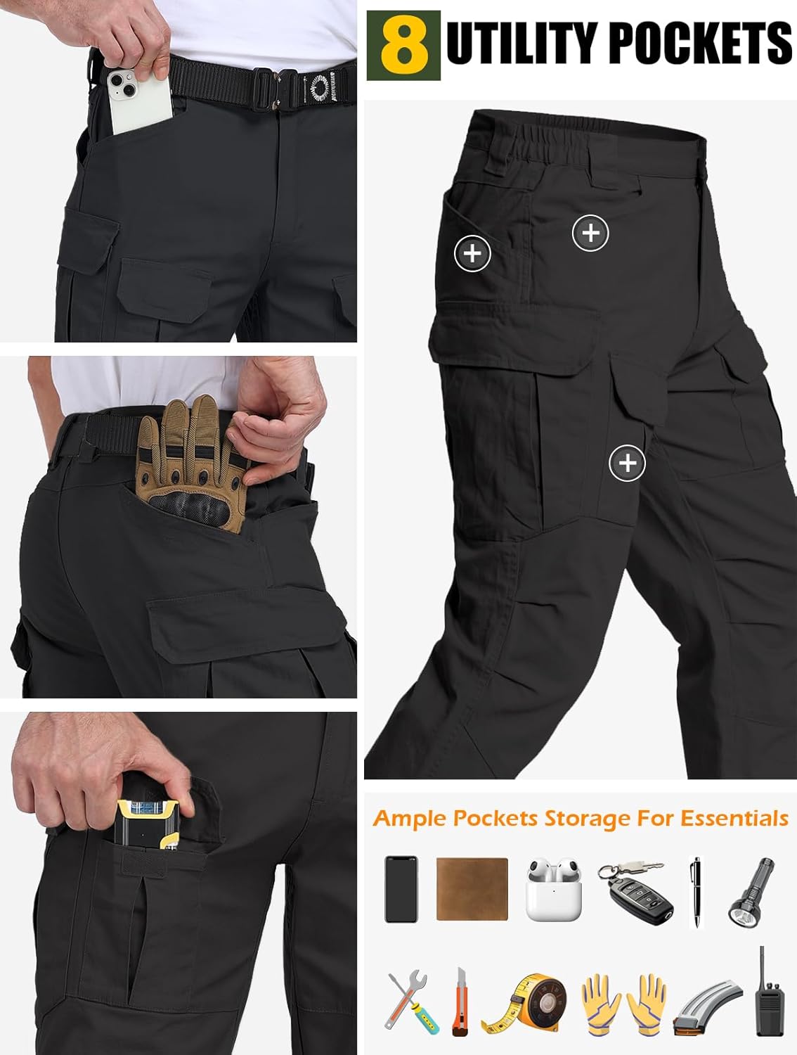 NAVEKULL Cotton Work Cargo Pants Stretch Lightweight Tactical Military Hiking Outdoor Pants with 8 Pockets - Image 2