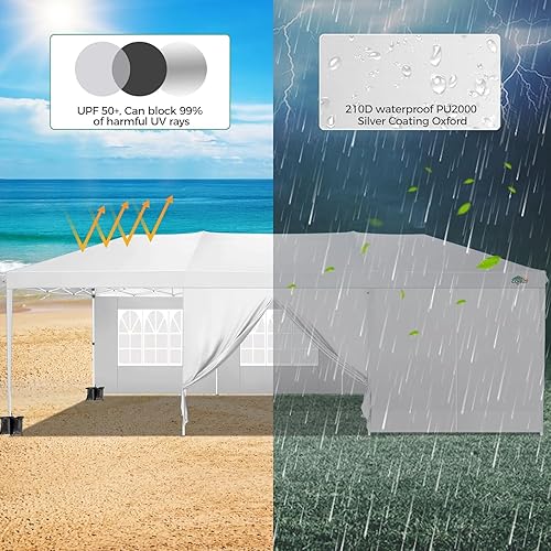 Miniatura 4 de COBIZI - Tienda de campaña desplegable de 10 x 30 pies con 8 paredes, impermeable e ideal para fiestas, bodas y uso al aire libre, incluye bolsa de