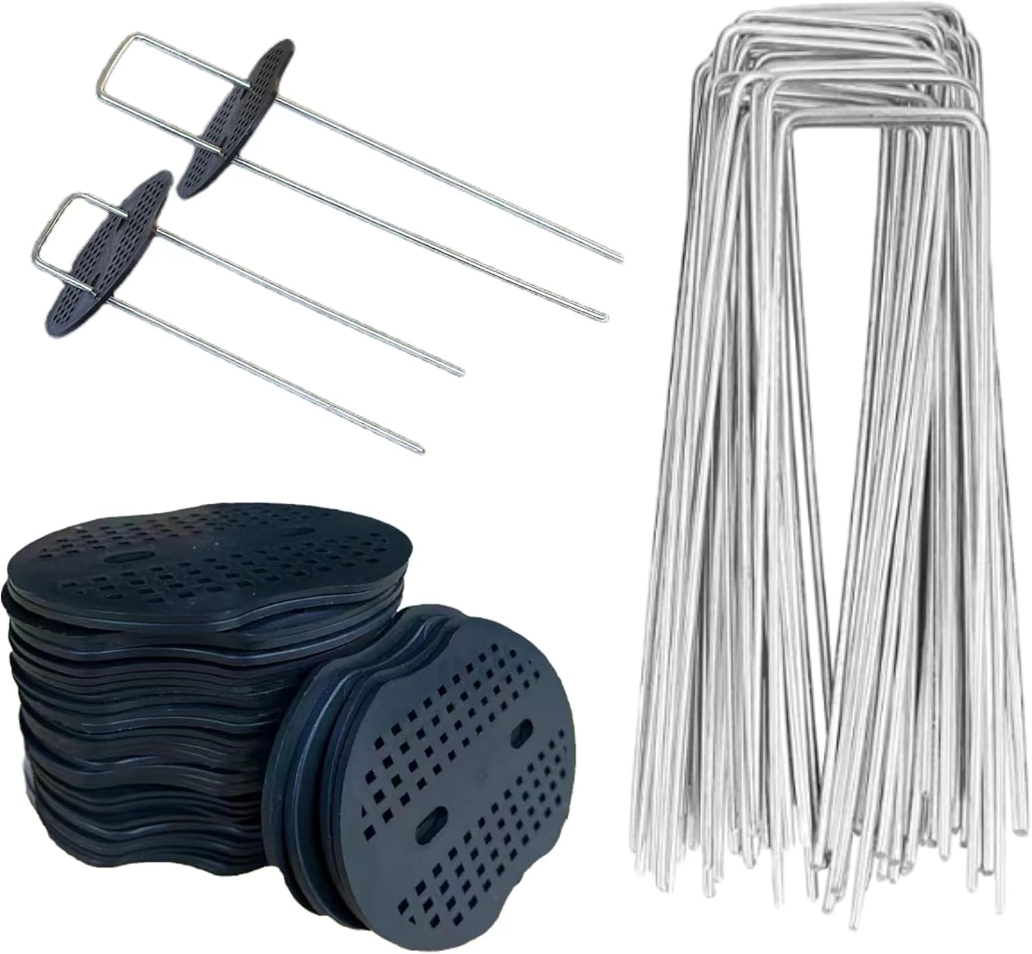 KEUGT 50pcs Garden Spikes+20pcs Buffer Washers/UShaped Ground Stakes