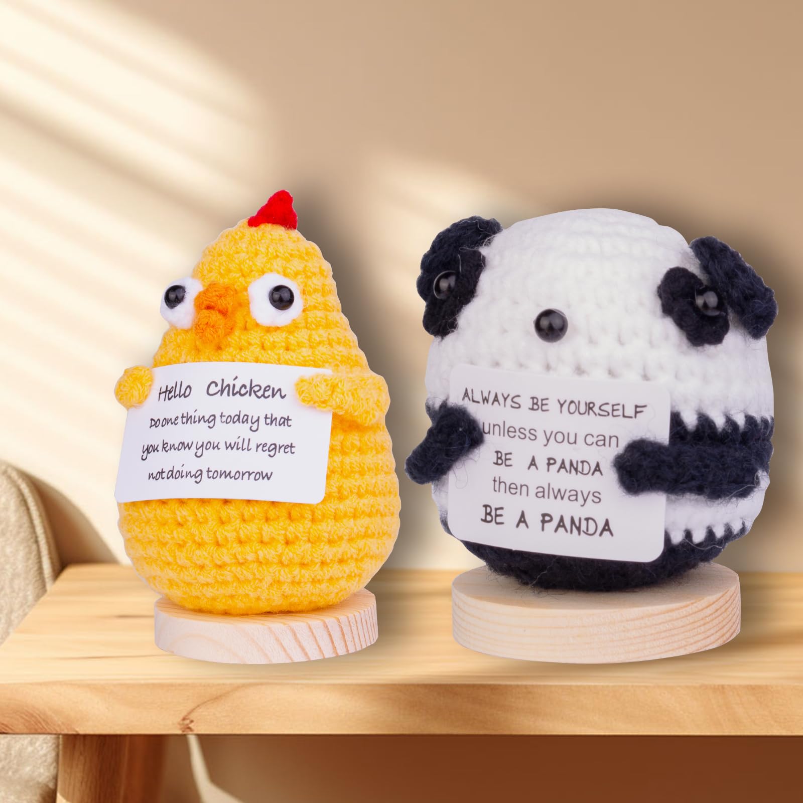 Megele Positive Mini Crochet Panda Gifts, 3in Cute Handmade Emotional Support Crochet Panda Stuff Decor, Inspirational Birthday Gifts For Women Men