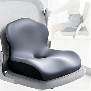 Cojin Silla Oficina con Almohada de Apoyo Lumbar,Cojin Ergonomico de Espuma Viscoelástica para Silla de Oficina,Coche,Uso Doméstico y Viajes,Soporte para Espalda y Glúteos