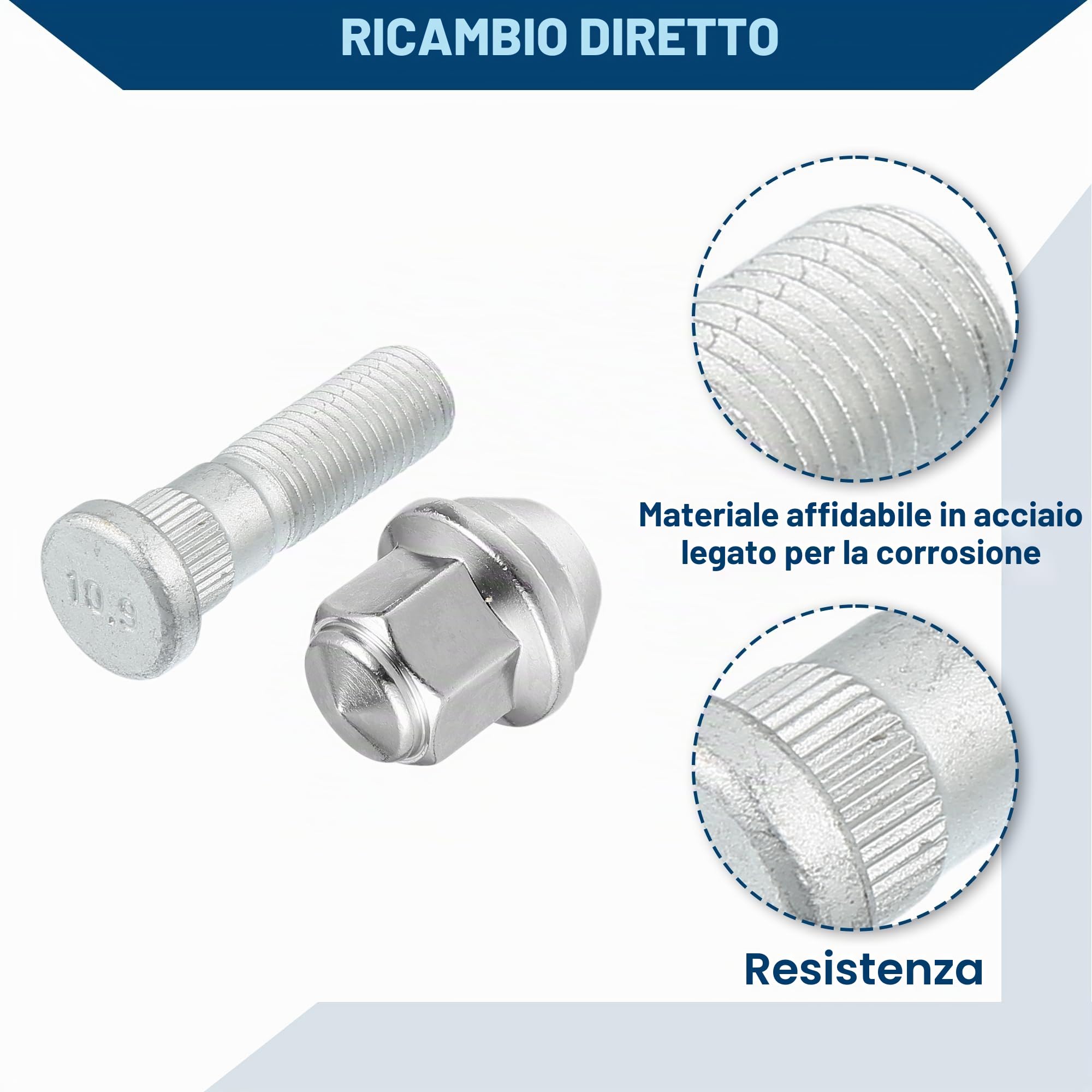A ABSOPRO Bullone Per Perno Ruota M12-1.5 Per Ford Escape 1 Pz | Per Ford Escape 13-21, OE CV6Z1012C/ACPZ1012H, Materiale Metallo, Lunghezza 47mm, Esagonale 19mm