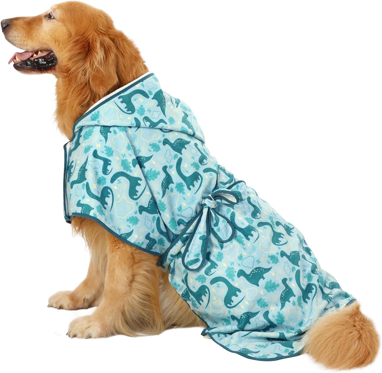 HDE Dog Bathrobe Super Absorbent Quick Drying Puppy Towel Wrap Coat Adjustable After Bath Robes with Hood for Dog Sizes S-XXL White Rubber Ducks L