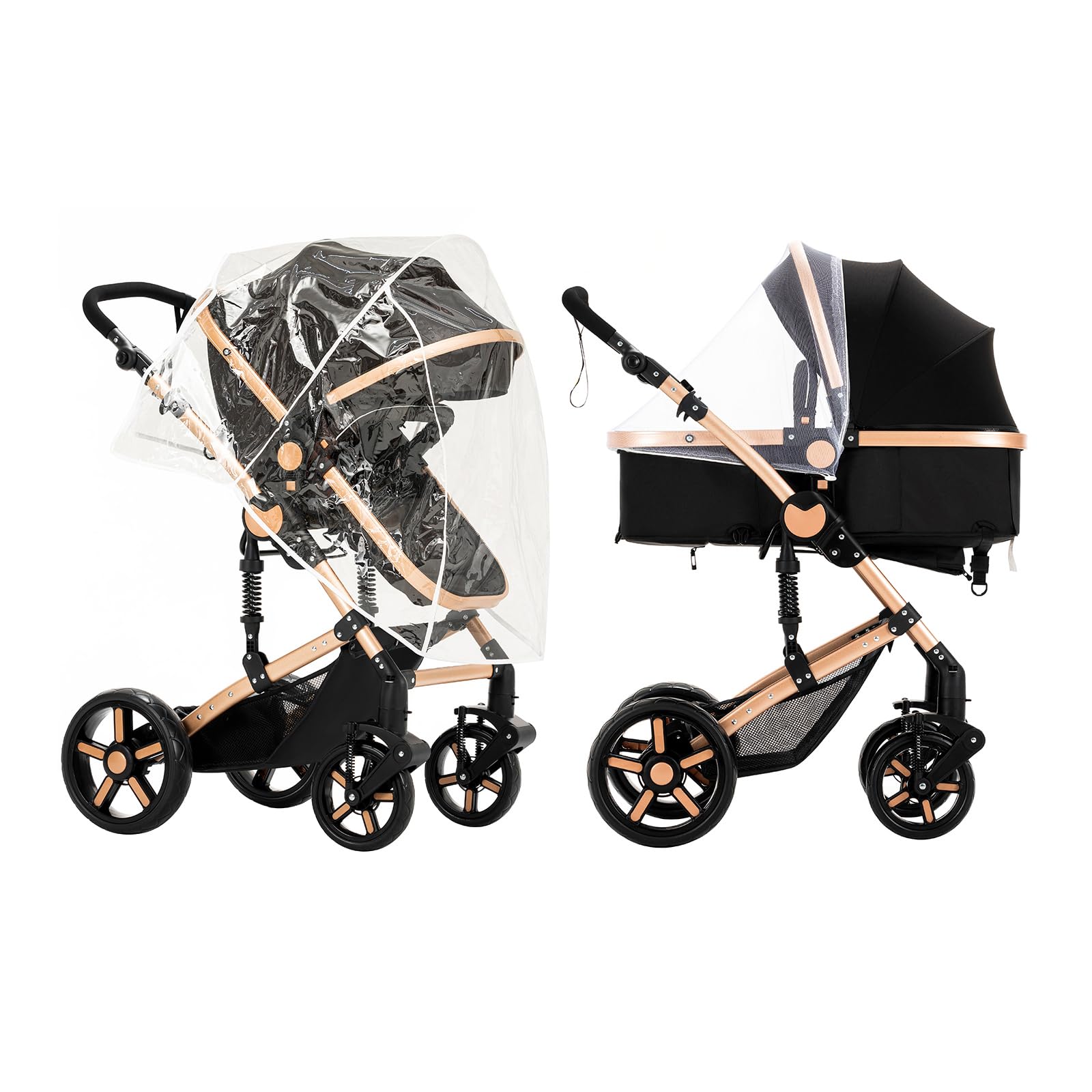 Prokoke Poussette 3 En 1 Pliable En Un Clic - Poussette Canne Réversible Deux Sens Avec Cadre Alliage Aluminium (739 Black)