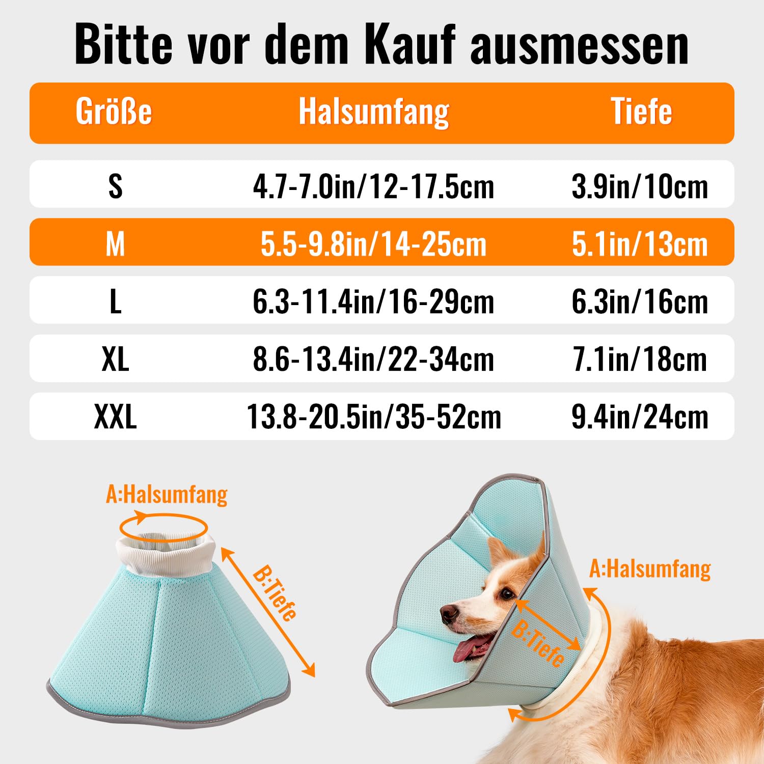 GGW Weiche Halskrause Hund verstellbar atmungsaktiv (Dunkelblau, M) | Bequemer Leckchutz-Schutzkragen für Hunde. Ideal für postoperative Pflege oder Hautjucken. Verstellbarer Halsumfang.