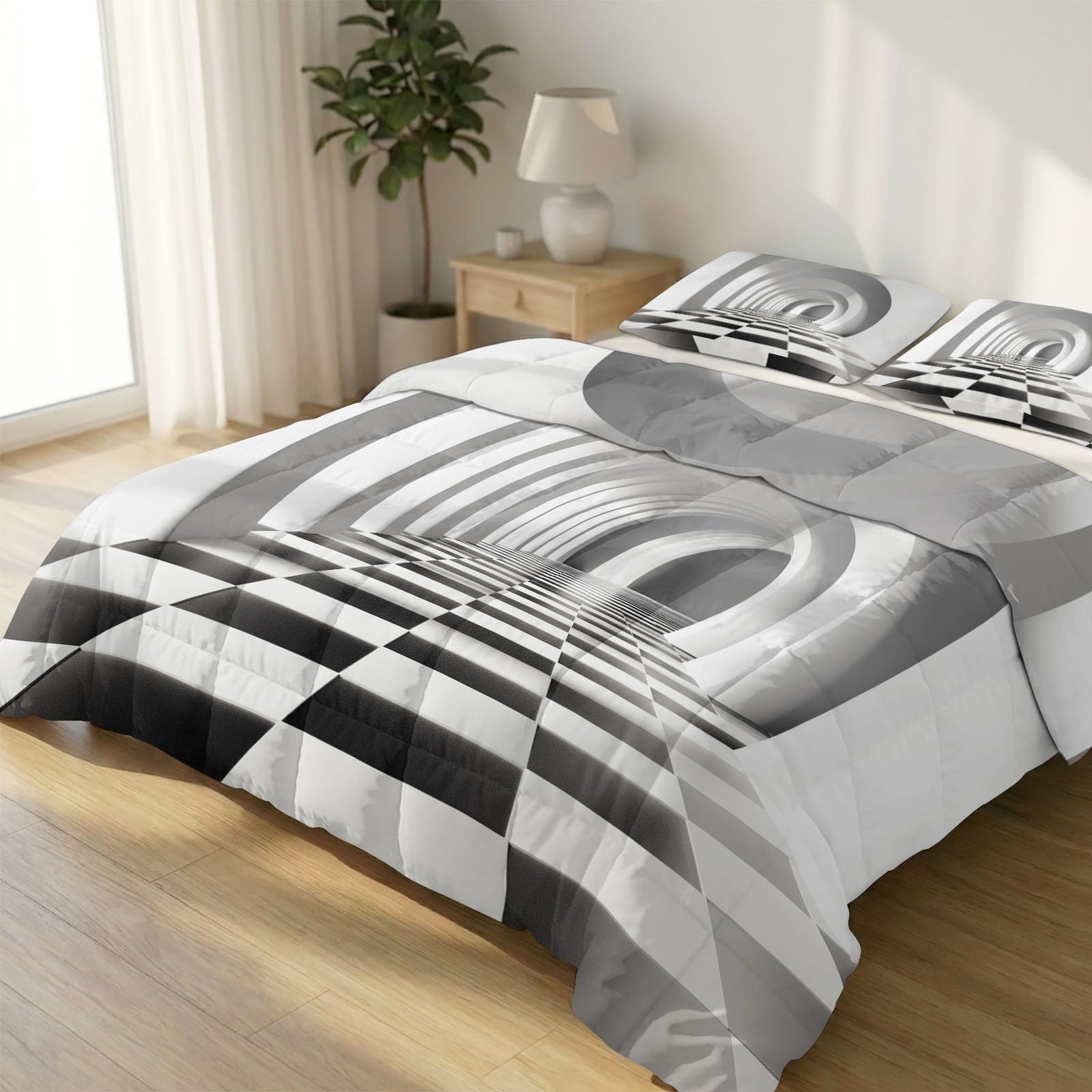 Edredón 240x260 cm Damier 3D manta ligera monocromo para cama de adolescentes