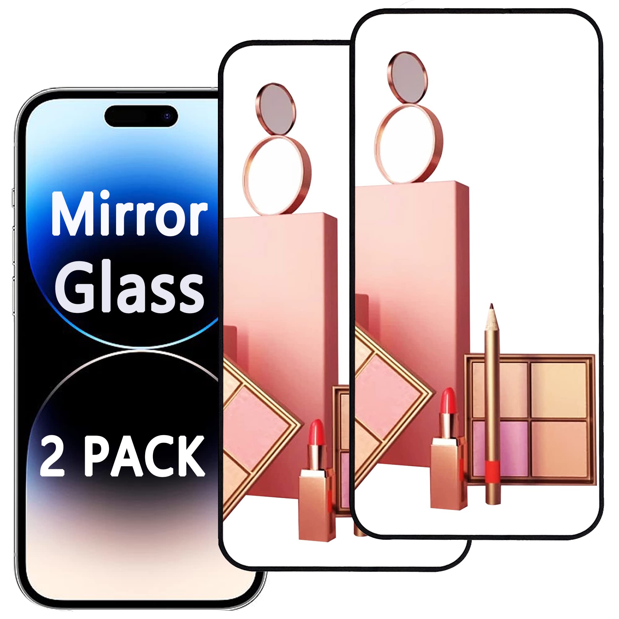 IvachellCompatible with iPhone 14 Pro Mirror Screen Protector Tempered Glass Protective Film, Full Coverage Case Friendly Scratch Resistant,HD Clear,14pro 2 Pack 6.1 Inch