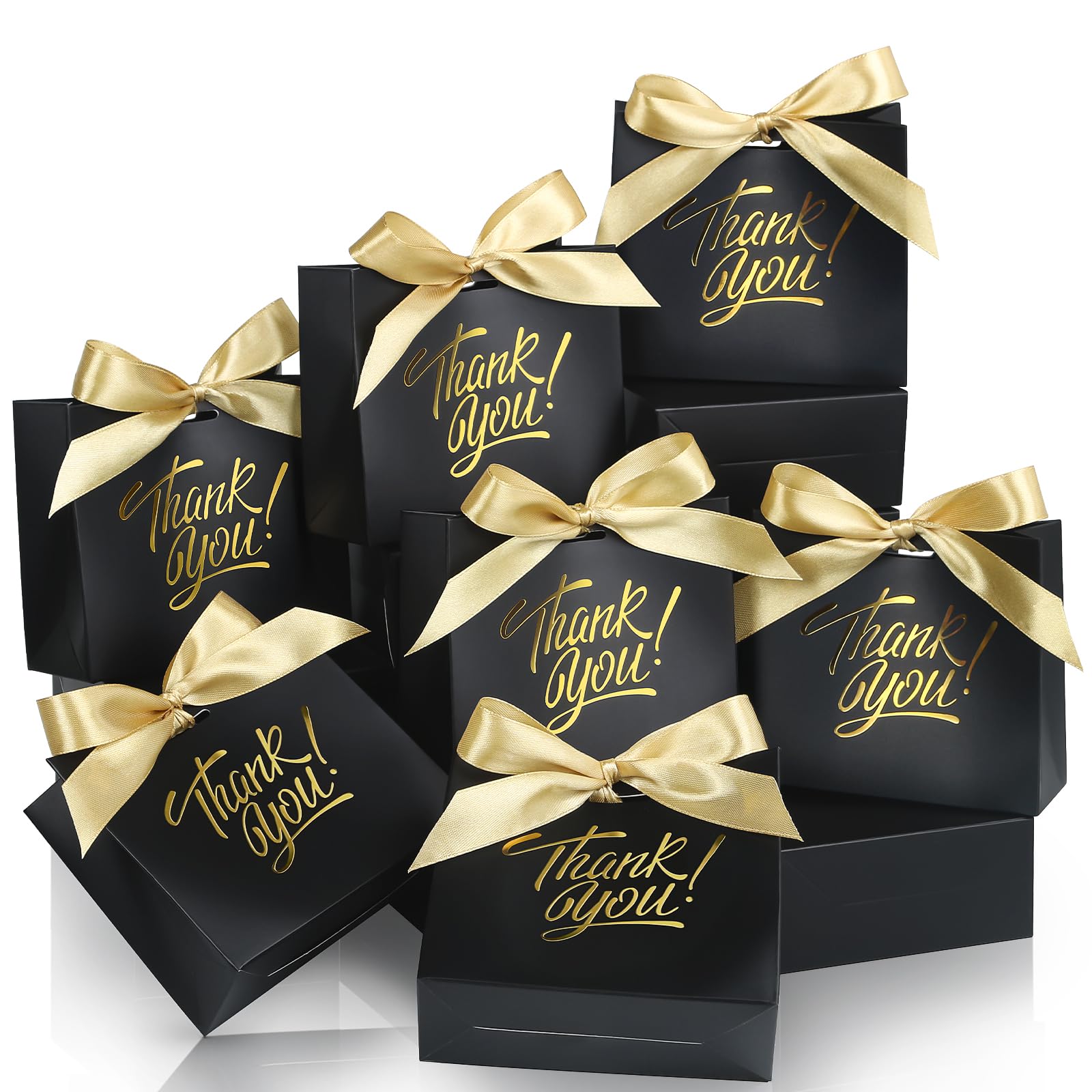EQOREIIN Small Gift Bags, 70 Pack 4.5x1.8x3.9 Inches Mini Thank You Bags Black Kraft Paper Gift Bag with Bow Ribbon, Candy Bags for Birthday Wedding Baby Shower — image 1