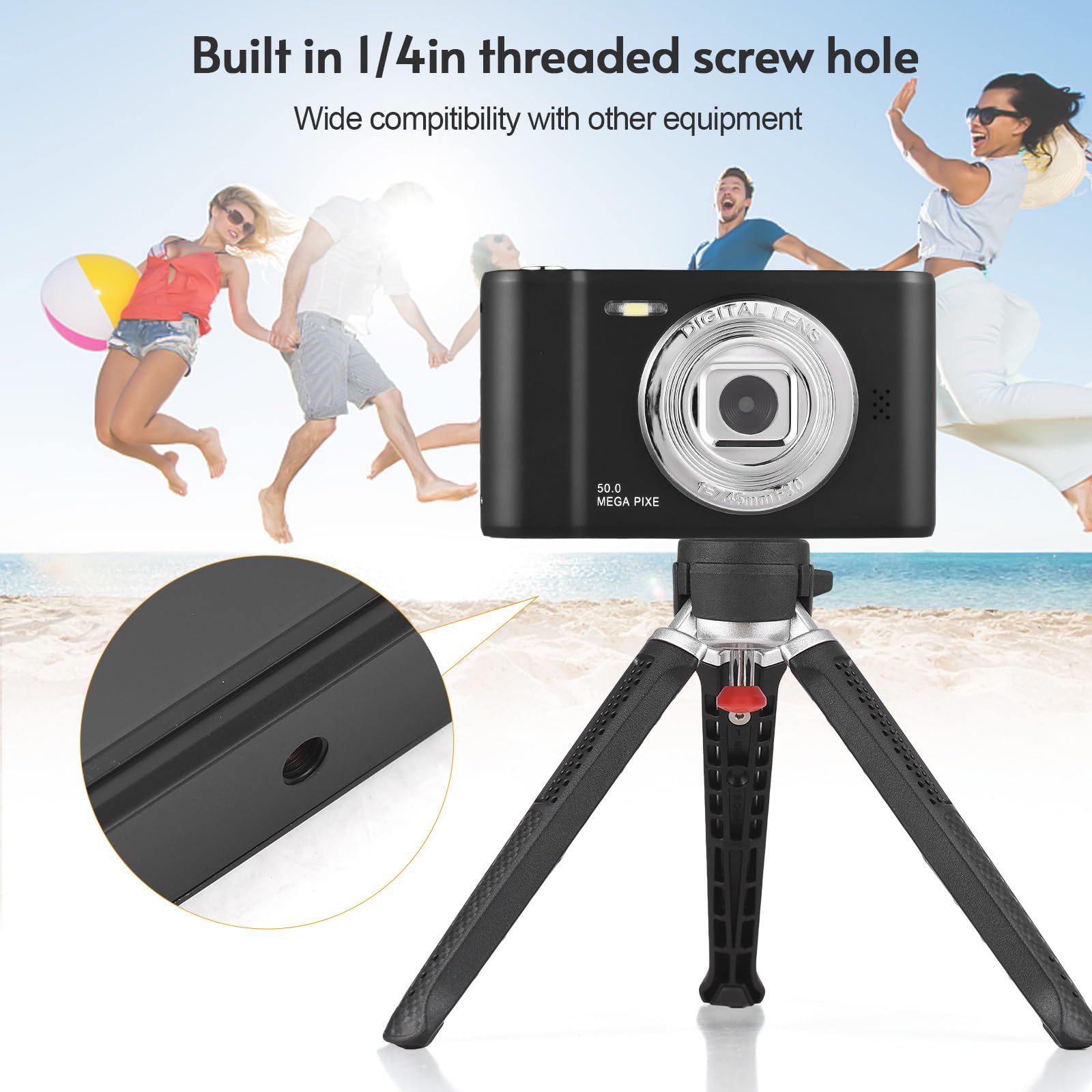 Andoer Fotocamera Digitale Compacta con Scheda SD da 32 GB, 1080P 50 MP, Schermo da 2,4 Pollici, Zoom 8X, Ideale per Bambini e Adolescenti
