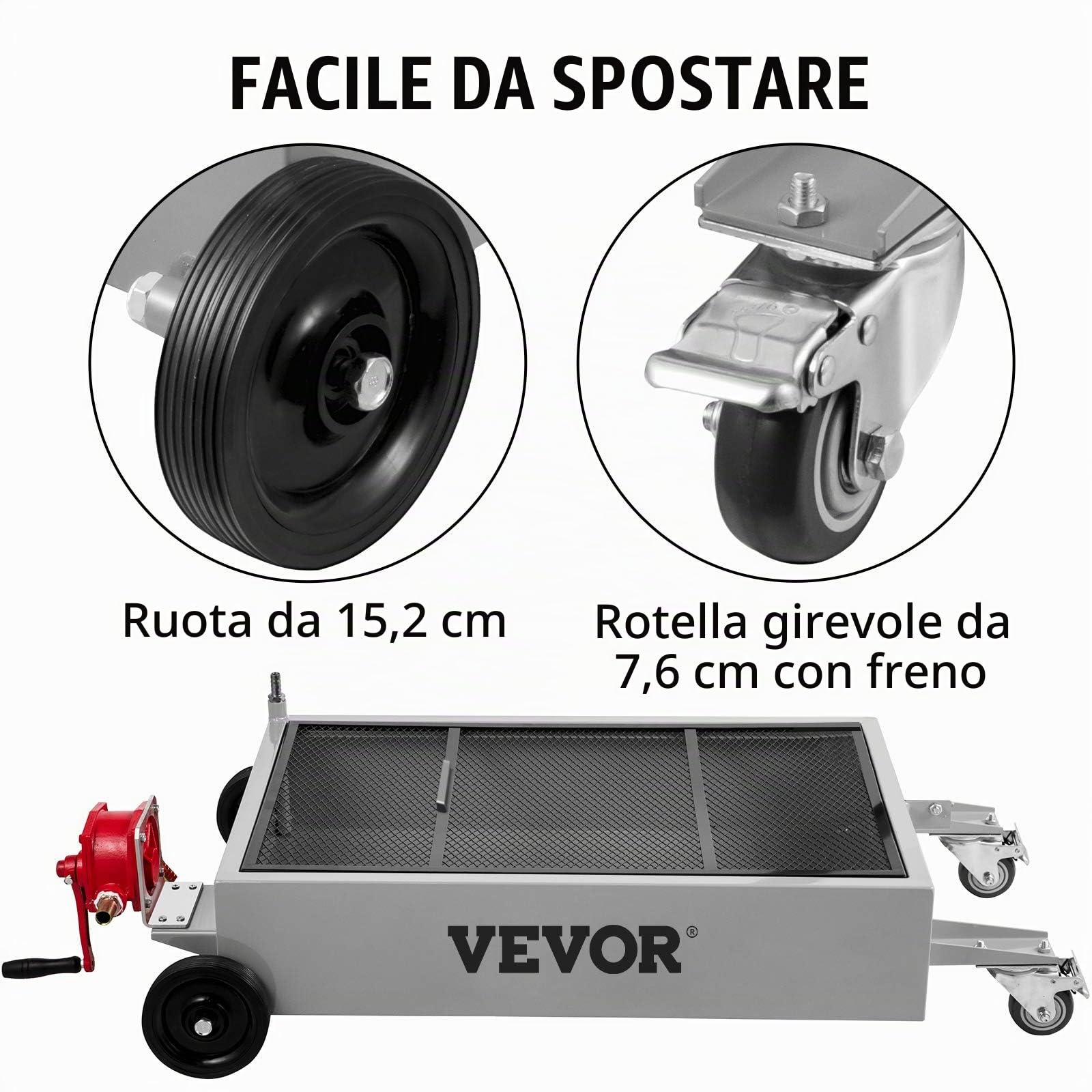 VEVOR Vaschetta di Scarico Olio Serbatoio di Scarico Olio da 15 Galloni, Vaschetta di Scarico Olio a Basso Profilo da 57 Litri, Vaschetta per Cambio Olio di Grande capacità, Pieghevole a Mano, con Pom