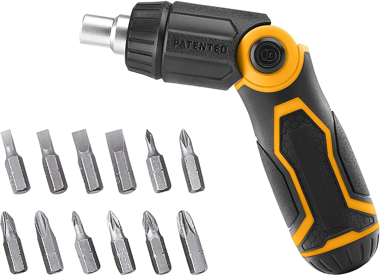13-in-1 Folding Ratchet Screwdriver Set 3-Position Ratchet Multi-bit Screwdrivers Set with 12 Magnetic Bits Phillips Slotted Pozi