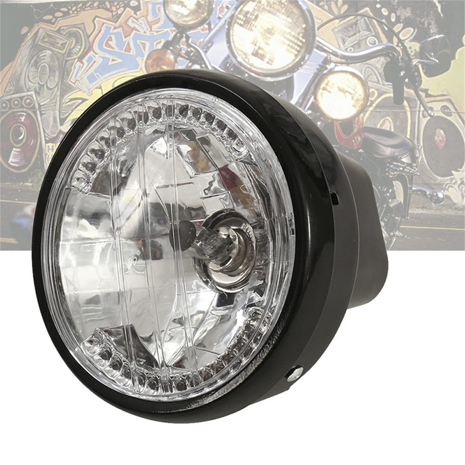 Faro Per Moto Universale Da 7 Pollici H4 35W LED Lampada Frontale 9 Fili Indicatore Di Direzione Staffa Di Montaggio Per Luce Nera