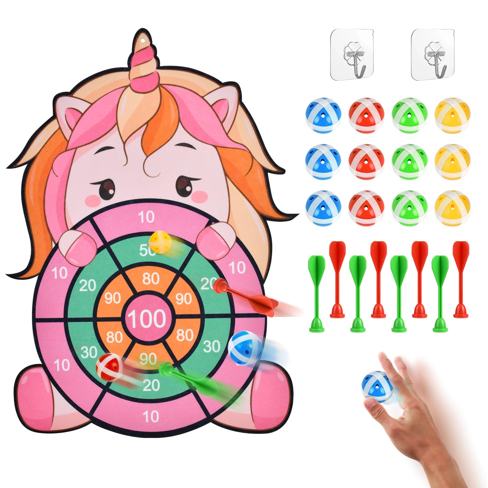 Vicloon Diana Niños, 66CM/26pulgada Dardos de Doble Cara, Juego de Tablero para Interiores y Exteriores, 12 Bolas Adhesivas, 1 Pistola de Aire, 4 Flechas, 6 Dardos, 1 Gancho, 1 Bolsa — view 10